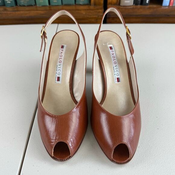 VTG Paolo Vico Made in Italy Leather Peep Toe Sling Back Heeled Shoe Sz 9 - Picture 3 of 7